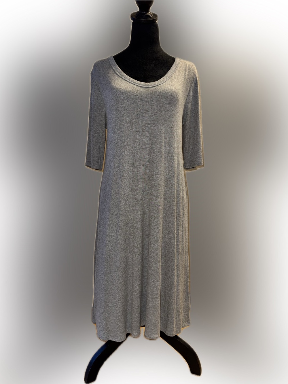 NWT Gap Ribbed Swing Dress Large Scoop Neck Midi Gray